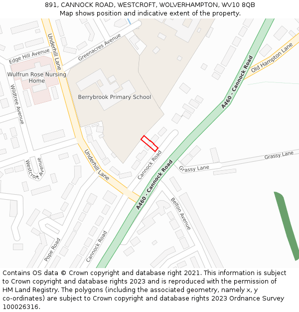 891, CANNOCK ROAD, WESTCROFT, WOLVERHAMPTON, WV10 8QB: Location map and indicative extent of plot