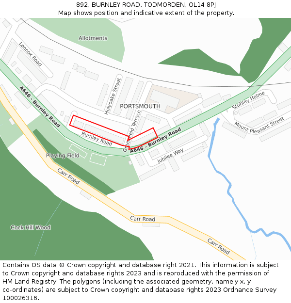 892, BURNLEY ROAD, TODMORDEN, OL14 8PJ: Location map and indicative extent of plot