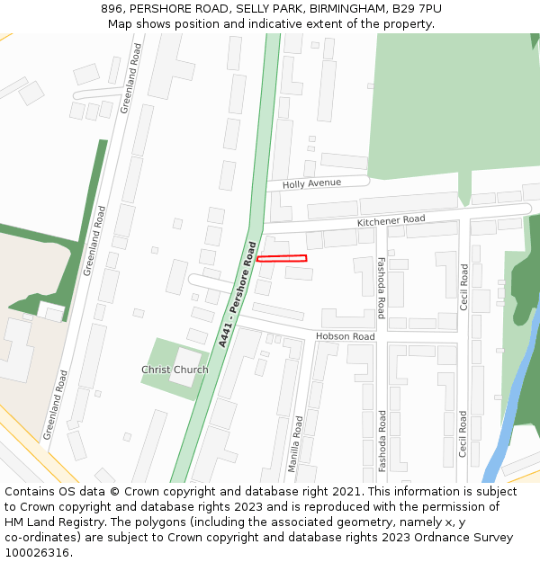 896, PERSHORE ROAD, SELLY PARK, BIRMINGHAM, B29 7PU: Location map and indicative extent of plot