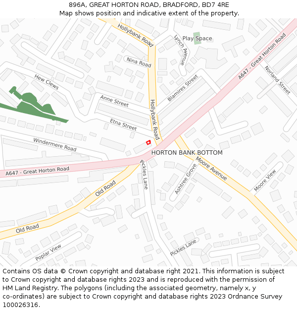 896A, GREAT HORTON ROAD, BRADFORD, BD7 4RE: Location map and indicative extent of plot