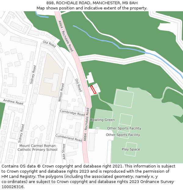 898, ROCHDALE ROAD, MANCHESTER, M9 8AH: Location map and indicative extent of plot
