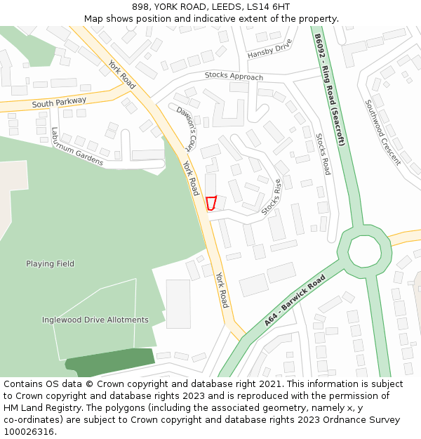 898, YORK ROAD, LEEDS, LS14 6HT: Location map and indicative extent of plot