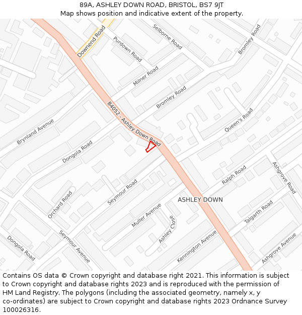 89A, ASHLEY DOWN ROAD, BRISTOL, BS7 9JT: Location map and indicative extent of plot