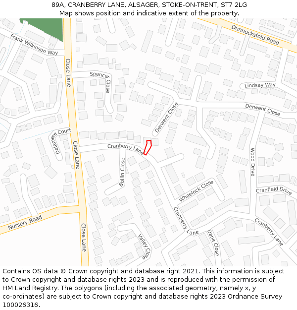89A, CRANBERRY LANE, ALSAGER, STOKE-ON-TRENT, ST7 2LG: Location map and indicative extent of plot