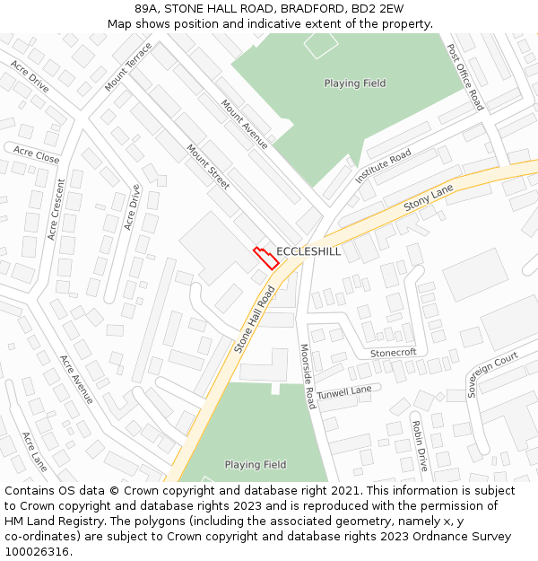 89A, STONE HALL ROAD, BRADFORD, BD2 2EW: Location map and indicative extent of plot