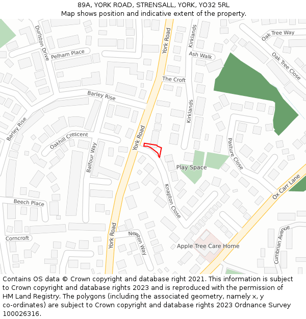 89A, YORK ROAD, STRENSALL, YORK, YO32 5RL: Location map and indicative extent of plot