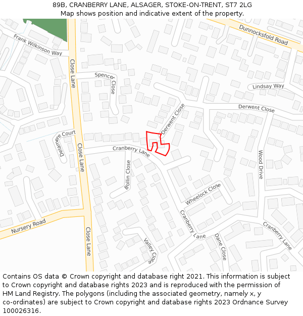 89B, CRANBERRY LANE, ALSAGER, STOKE-ON-TRENT, ST7 2LG: Location map and indicative extent of plot