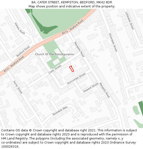 8A, CATER STREET, KEMPSTON, BEDFORD, MK42 8DR: Location map and indicative extent of plot