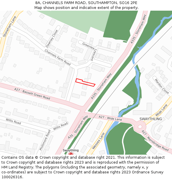 8A, CHANNELS FARM ROAD, SOUTHAMPTON, SO16 2PE: Location map and indicative extent of plot