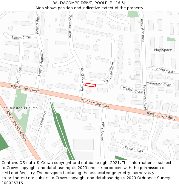 8A, DACOMBE DRIVE, POOLE, BH16 5JL: Location map and indicative extent of plot