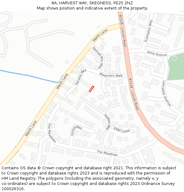 8A, HARVEST WAY, SKEGNESS, PE25 2NZ: Location map and indicative extent of plot