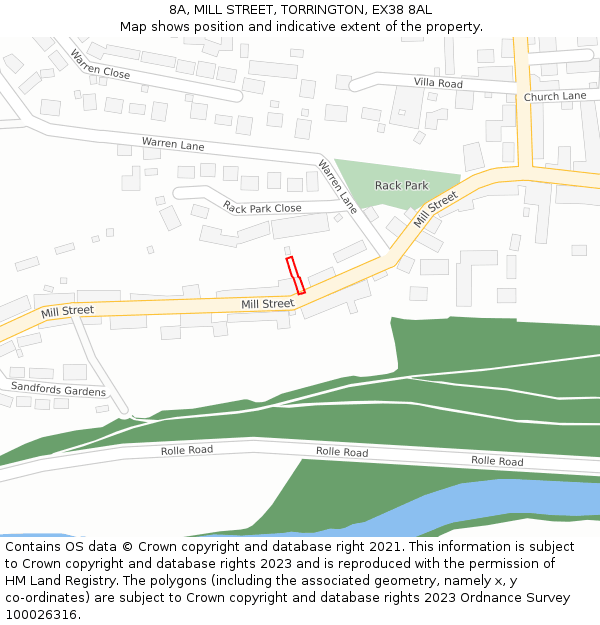 8A, MILL STREET, TORRINGTON, EX38 8AL: Location map and indicative extent of plot