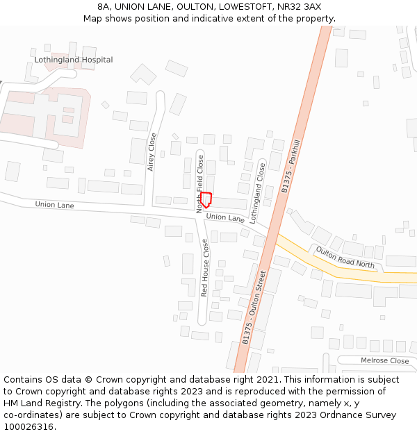 8A, UNION LANE, OULTON, LOWESTOFT, NR32 3AX: Location map and indicative extent of plot