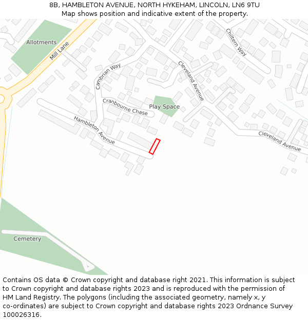 8B, HAMBLETON AVENUE, NORTH HYKEHAM, LINCOLN, LN6 9TU: Location map and indicative extent of plot
