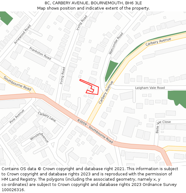 8C, CARBERY AVENUE, BOURNEMOUTH, BH6 3LE: Location map and indicative extent of plot