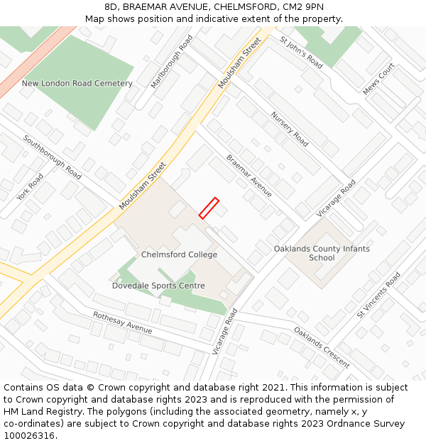 8D, BRAEMAR AVENUE, CHELMSFORD, CM2 9PN: Location map and indicative extent of plot