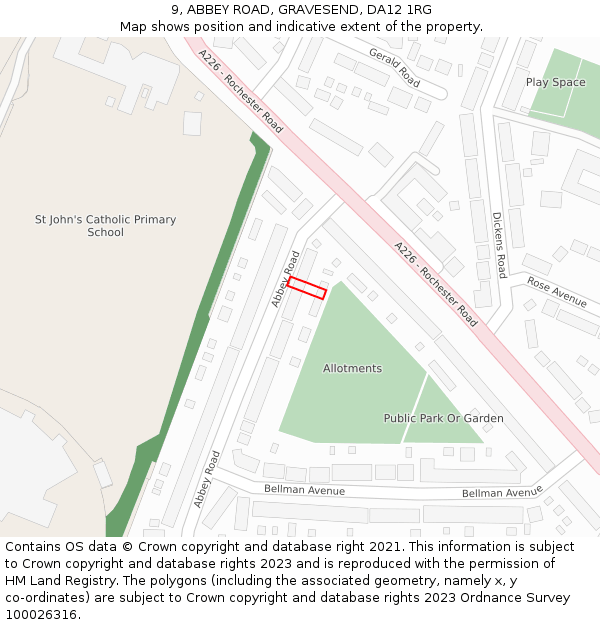 9, ABBEY ROAD, GRAVESEND, DA12 1RG: Location map and indicative extent of plot