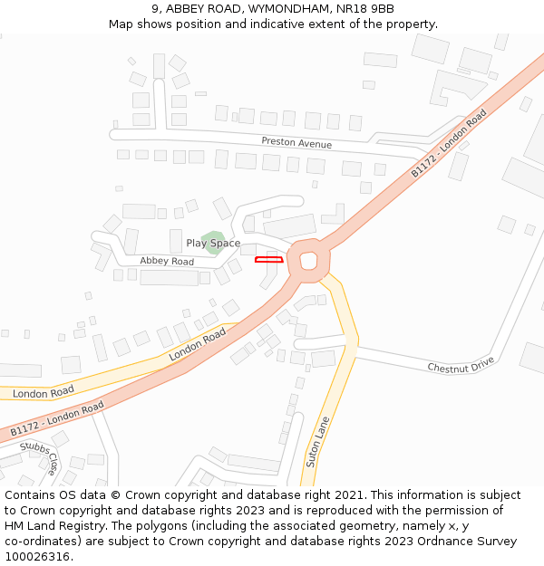9, ABBEY ROAD, WYMONDHAM, NR18 9BB: Location map and indicative extent of plot
