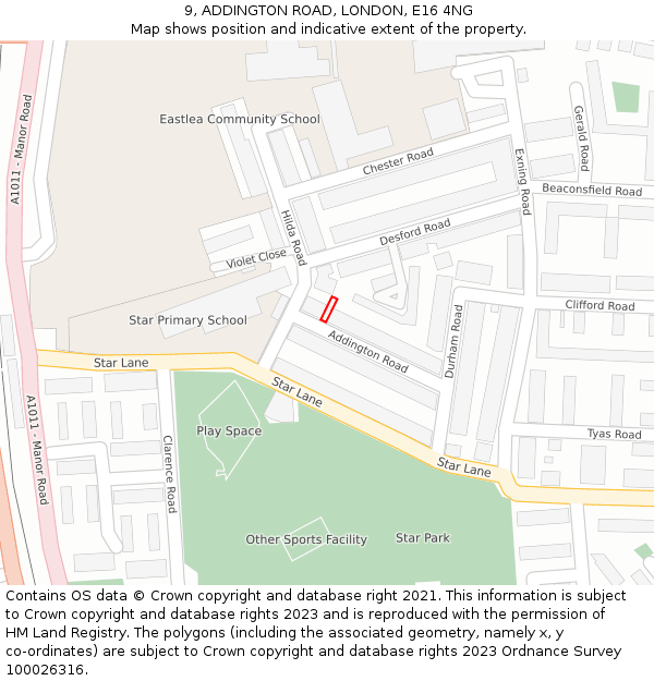 9, ADDINGTON ROAD, LONDON, E16 4NG: Location map and indicative extent of plot