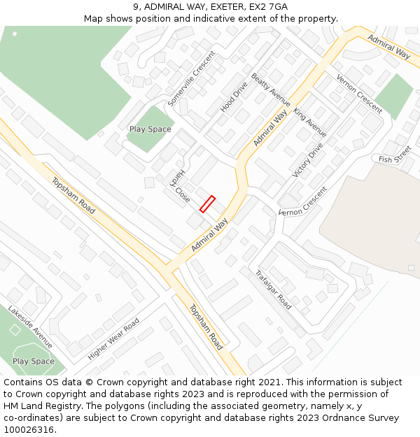 9, ADMIRAL WAY, EXETER, EX2 7GA: Location map and indicative extent of plot