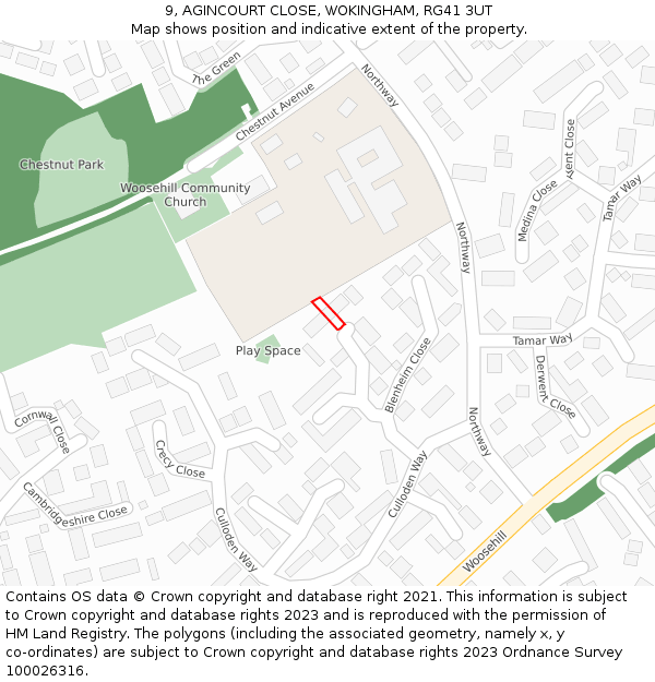 9, AGINCOURT CLOSE, WOKINGHAM, RG41 3UT: Location map and indicative extent of plot