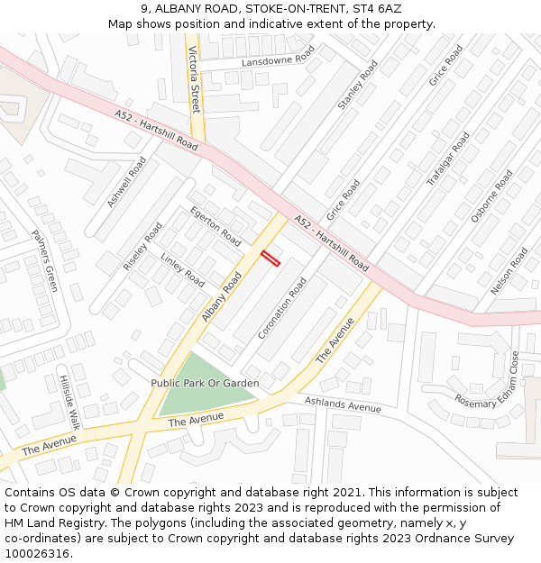 9, ALBANY ROAD, STOKE-ON-TRENT, ST4 6AZ: Location map and indicative extent of plot