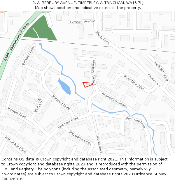 9, ALBERBURY AVENUE, TIMPERLEY, ALTRINCHAM, WA15 7LJ: Location map and indicative extent of plot