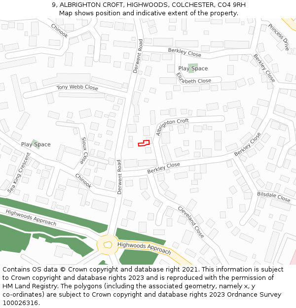 9, ALBRIGHTON CROFT, HIGHWOODS, COLCHESTER, CO4 9RH: Location map and indicative extent of plot