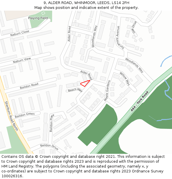 9, ALDER ROAD, WHINMOOR, LEEDS, LS14 2FH: Location map and indicative extent of plot