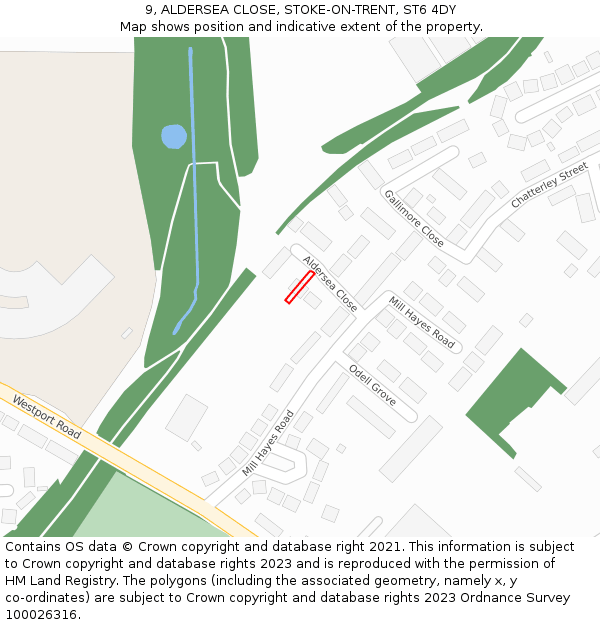 9, ALDERSEA CLOSE, STOKE-ON-TRENT, ST6 4DY: Location map and indicative extent of plot
