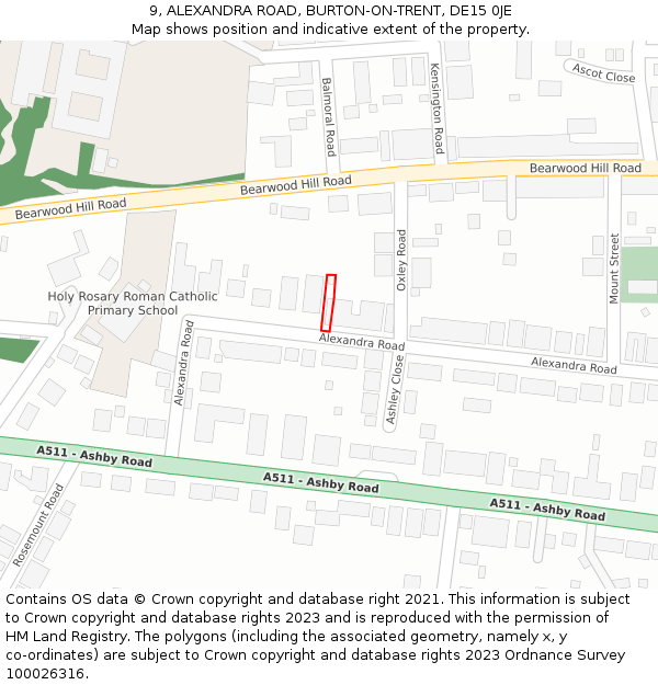 9, ALEXANDRA ROAD, BURTON-ON-TRENT, DE15 0JE: Location map and indicative extent of plot