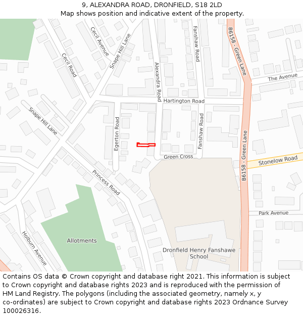 9, ALEXANDRA ROAD, DRONFIELD, S18 2LD: Location map and indicative extent of plot