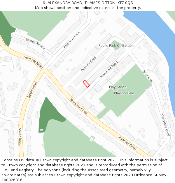 9, ALEXANDRA ROAD, THAMES DITTON, KT7 0QS: Location map and indicative extent of plot
