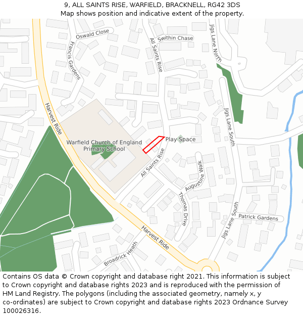 9, ALL SAINTS RISE, WARFIELD, BRACKNELL, RG42 3DS: Location map and indicative extent of plot