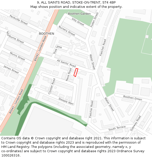 9, ALL SAINTS ROAD, STOKE-ON-TRENT, ST4 4BP: Location map and indicative extent of plot