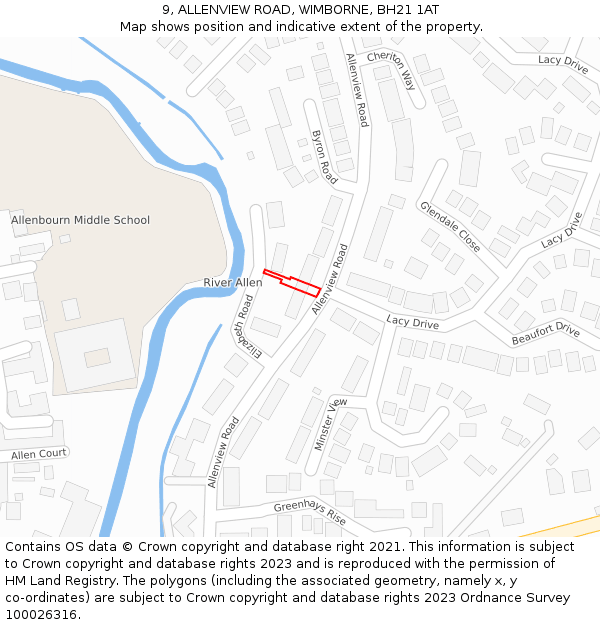 9, ALLENVIEW ROAD, WIMBORNE, BH21 1AT: Location map and indicative extent of plot