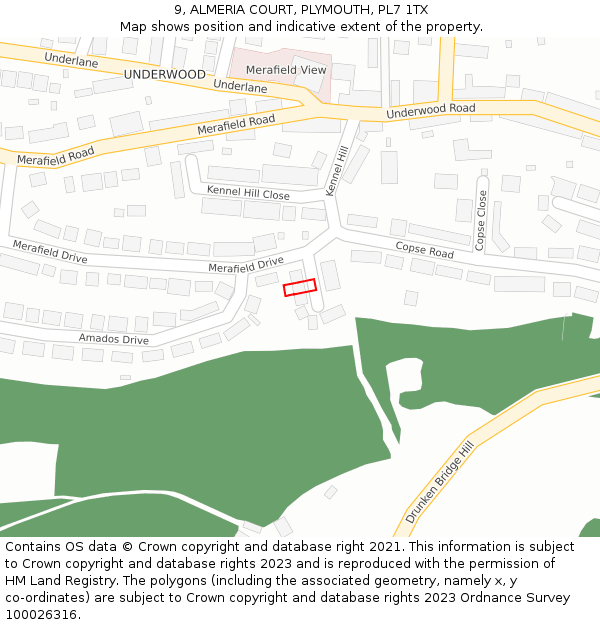 9, ALMERIA COURT, PLYMOUTH, PL7 1TX: Location map and indicative extent of plot