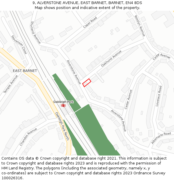 9, ALVERSTONE AVENUE, EAST BARNET, BARNET, EN4 8DS: Location map and indicative extent of plot
