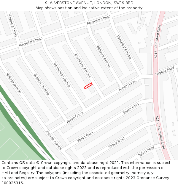 9, ALVERSTONE AVENUE, LONDON, SW19 8BD: Location map and indicative extent of plot