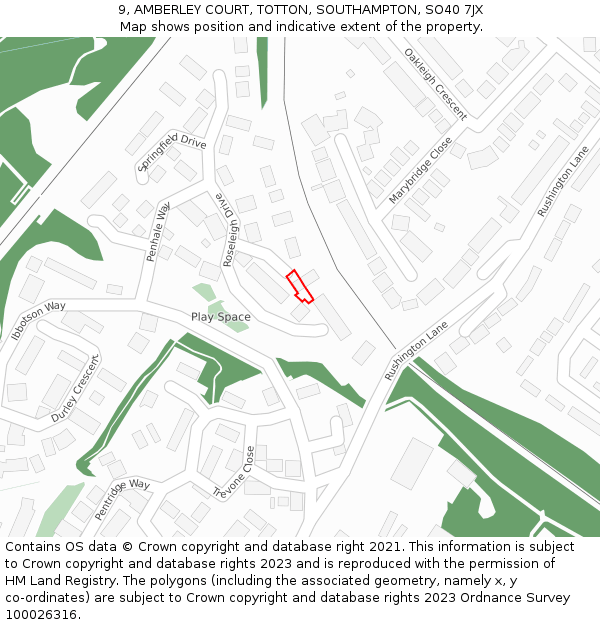 9, AMBERLEY COURT, TOTTON, SOUTHAMPTON, SO40 7JX: Location map and indicative extent of plot