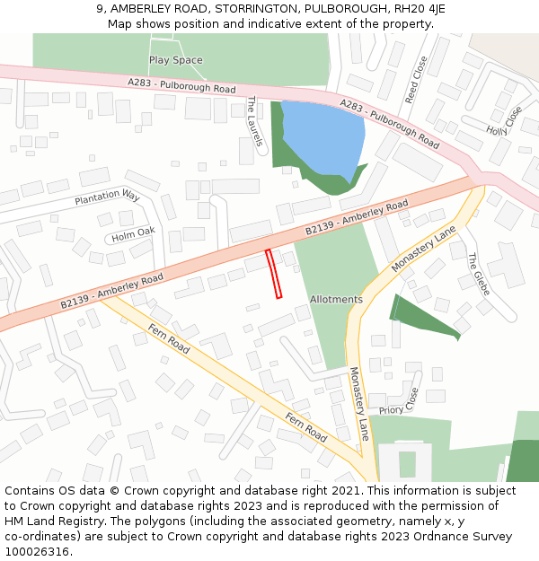 9, AMBERLEY ROAD, STORRINGTON, PULBOROUGH, RH20 4JE: Location map and indicative extent of plot