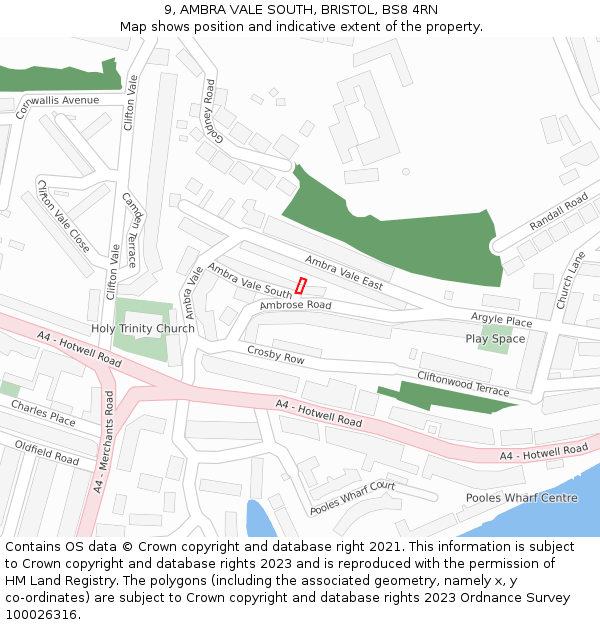 9, AMBRA VALE SOUTH, BRISTOL, BS8 4RN: Location map and indicative extent of plot
