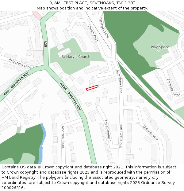 9, AMHERST PLACE, SEVENOAKS, TN13 3BT: Location map and indicative extent of plot