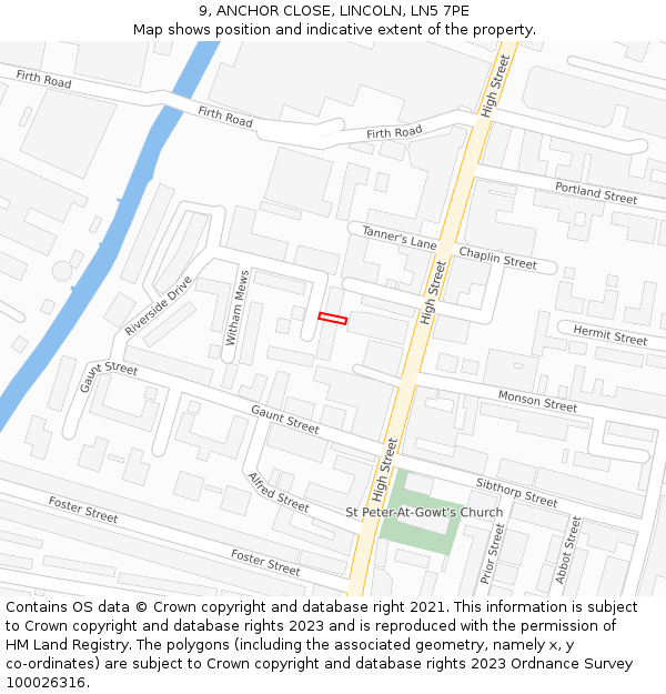 9, ANCHOR CLOSE, LINCOLN, LN5 7PE: Location map and indicative extent of plot