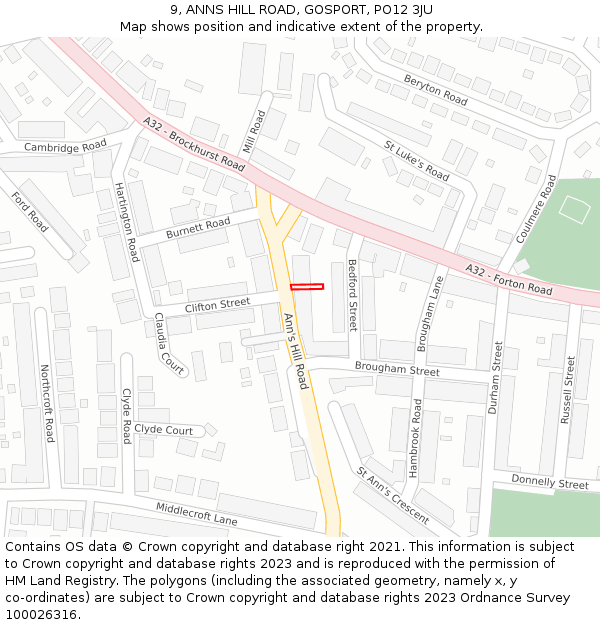 9, ANNS HILL ROAD, GOSPORT, PO12 3JU: Location map and indicative extent of plot