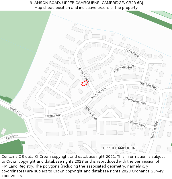 9, ANSON ROAD, UPPER CAMBOURNE, CAMBRIDGE, CB23 6DJ: Location map and indicative extent of plot