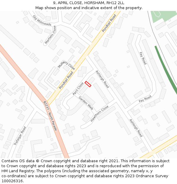 9, APRIL CLOSE, HORSHAM, RH12 2LL: Location map and indicative extent of plot