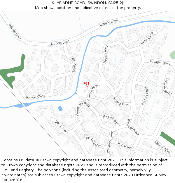 9, ARIADNE ROAD, SWINDON, SN25 2JJ: Location map and indicative extent of plot