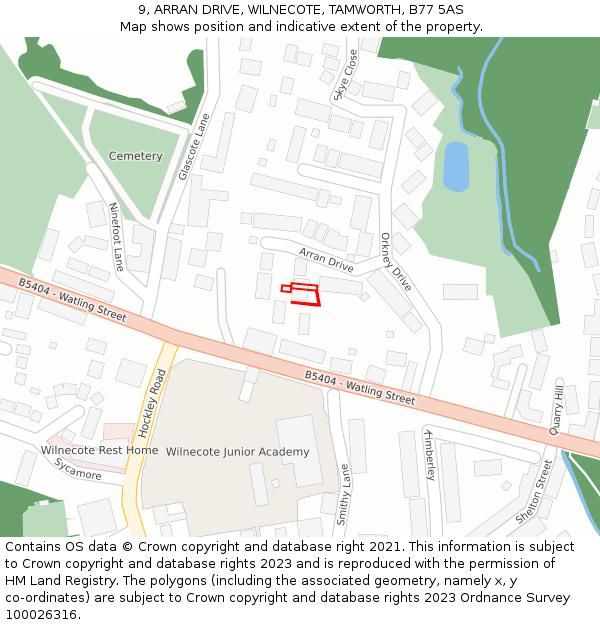 9, ARRAN DRIVE, WILNECOTE, TAMWORTH, B77 5AS: Location map and indicative extent of plot