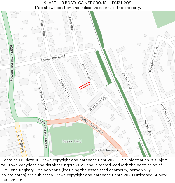 9, ARTHUR ROAD, GAINSBOROUGH, DN21 2QS: Location map and indicative extent of plot